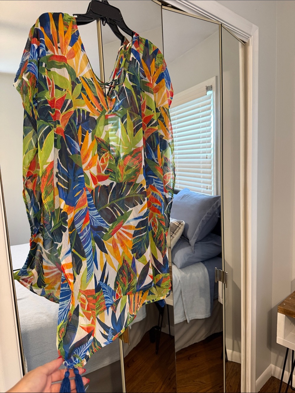 Kona Sol Tropical Leaf Lace-Up Swim Cover-Up in Blue, Green, Orange